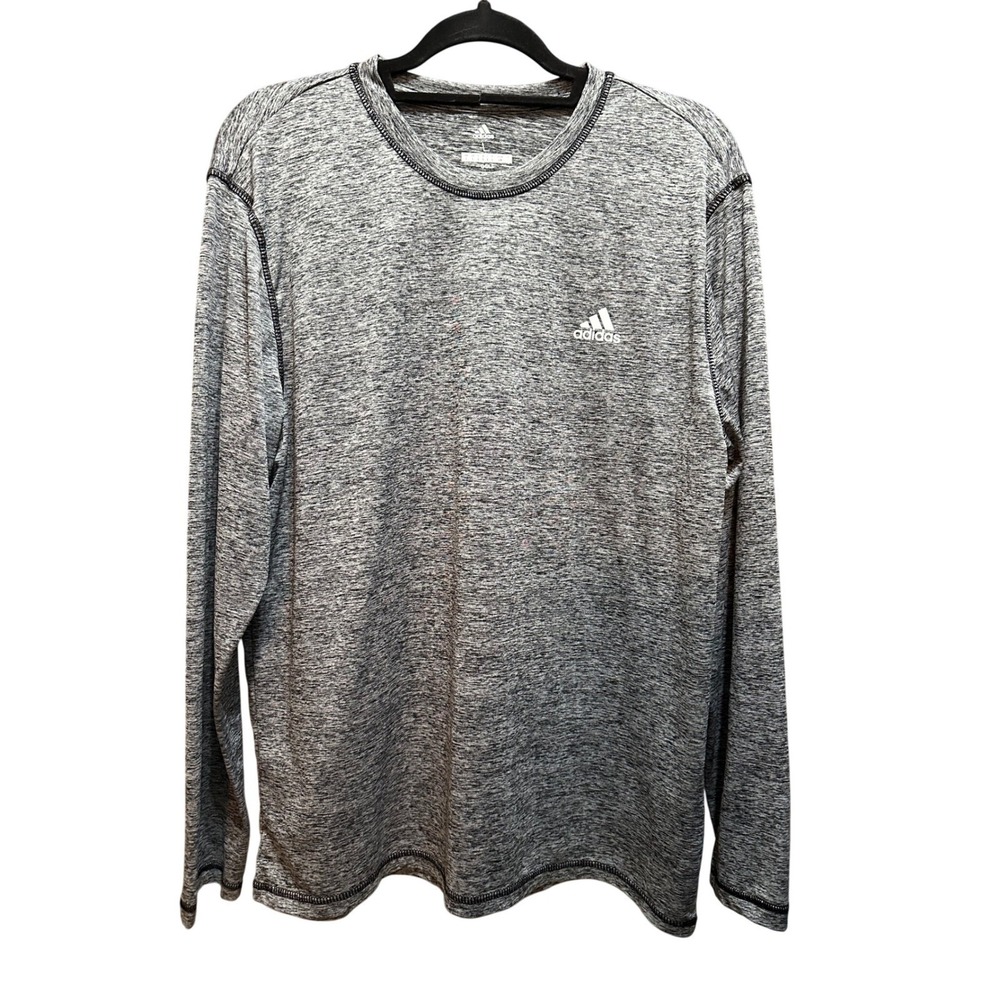 Adidas Mens Long Sleeve Space Dye Performance‎ Shirt Grey Black Athletic Top L